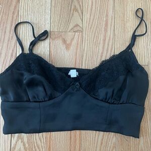 Garage black satin cropped tank w/ lace detailing size S